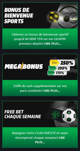 Les principaux bonus du site